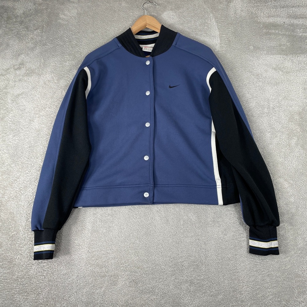Vintage Nike Track Jacket Kids Medium 8-10 Blue Colorblock Snap Front Y2K